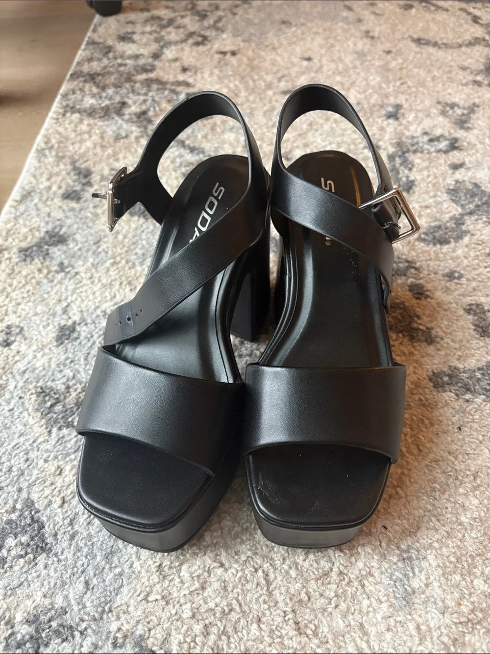 Soda Black Platform Block Heel Sandals
